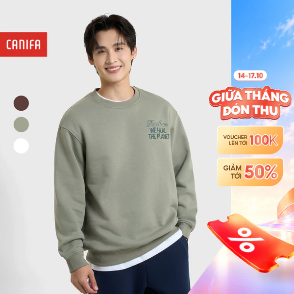 Áo nỉ nam CANIFA dài tay chất liệu nỉ da cá dày dặn 8TW25W007