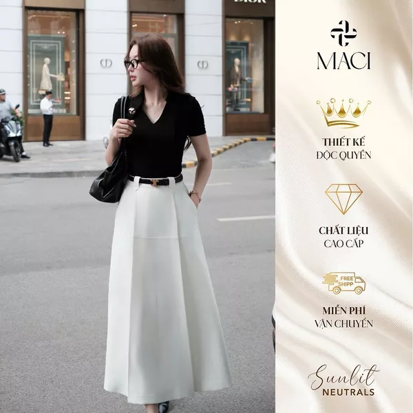 Chân Váy Midi Xoè A Xếp Li Bổ Thân Tôn Dáng Chất Chéo Mỹ MACI MCVCVTR0363 Thời Trang Nữ Thiết Kế