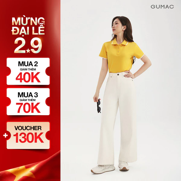 Quần Jeans Nữ GUMAC Màu Trắng Form Suông Cạp Cao Tôn Dáng Túi Hàm Ếch Cá Tính LQJF1102