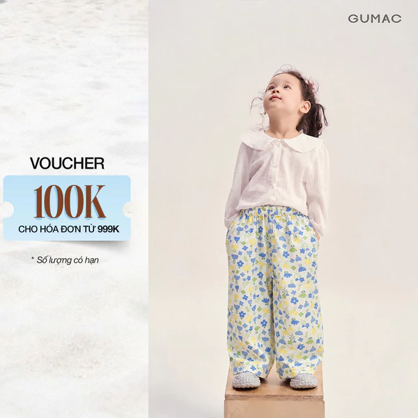 Quần Dài Bé Gái GUMAC Ống Suông Lưng Chun Có Túi Sườn Lai Lật Thanh Lịch QJGG10145