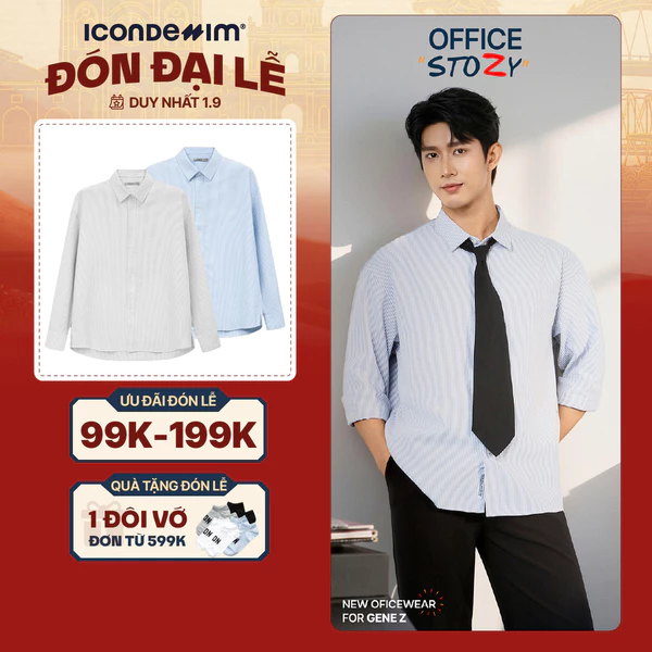 Áo Sơ Mi Nam ICONDENIM Tay Dài Urban Stripe Form Relaxed SMID0364