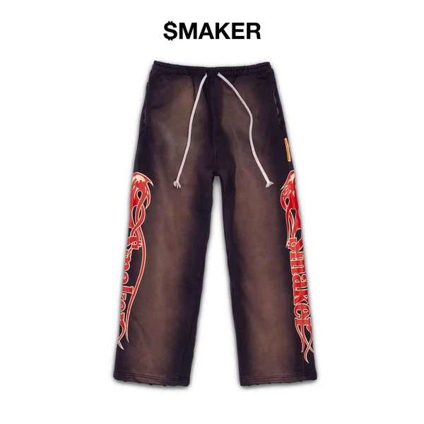 [SMAKER] Quần dài 100% cotton nỉ màu nâu - FIRE LOGO WASHED SWEAT PANTS IN BROWN