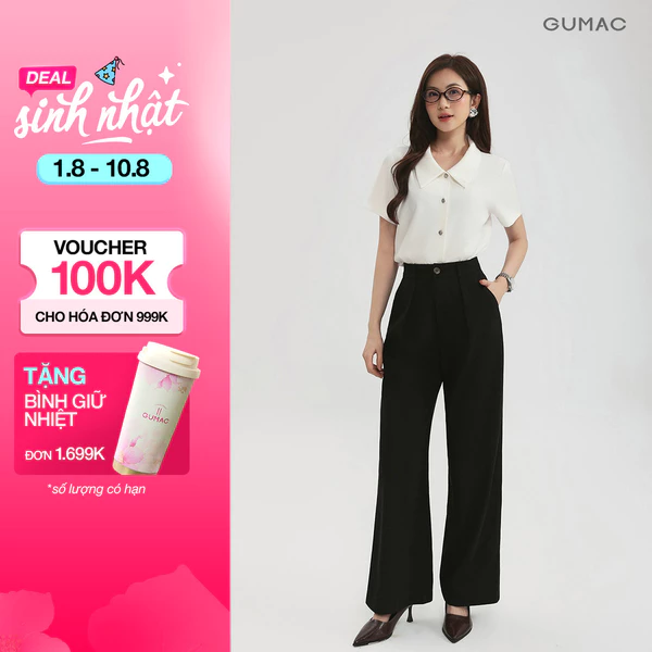 Quần Tây Nữ GUMAC Form Suông Thiết Kế Xếp Li Tôn Dáng Thanh Lịch QG03011