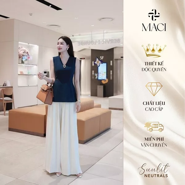 Quần Xếp Ly Ống Rộng Kèm Đai Trắng Kem MACI MCQQATR0046 Thời Trang Nữ Thiết Kế Độc Quyền
