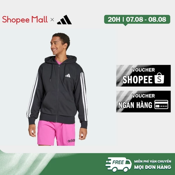 adidas Phong cách sống Áo Hoodie Khóa Kéo Vải Thun Da Cá 3 Sọc Essentials Nam Đen JD1877