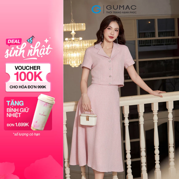 Set lẻ Áo lửng cổ danton  AF01067 - Chân váy nữ GUMAC xòe vải bố  VF01068