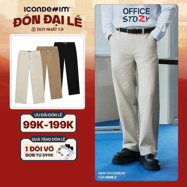 Quần Kaki Nam ICONDENIM Sandfold Form Loose QKID0055