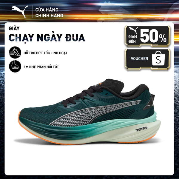 Giày Chạy Bộ PUMA Nam Deviate NITRO 3 Green Terrain-Heat Fire Màu Xanh Lá