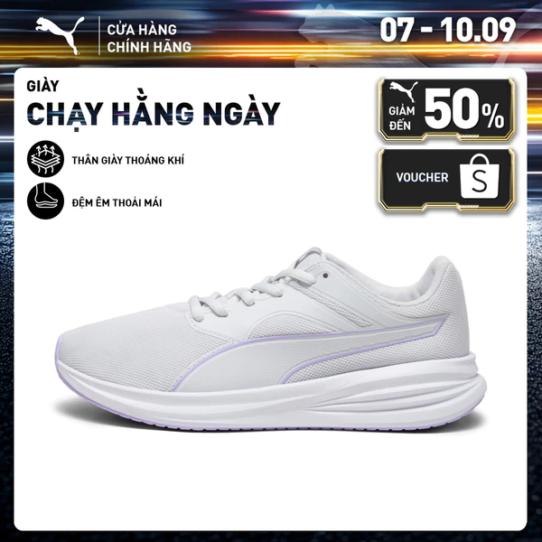 Giày Chạy Bộ PUMA Unisex Transport Feather Gray-Vivid Violet Màu Xám