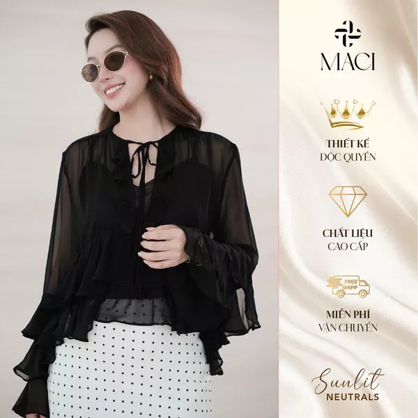 Áo Sơ Mi Đen Bèo Tầng Chất Chiffon Kèm Áo 2 Dây MACI MCASMXD0390 Thời Trang Nữ Thiết Kế Độc Quyền