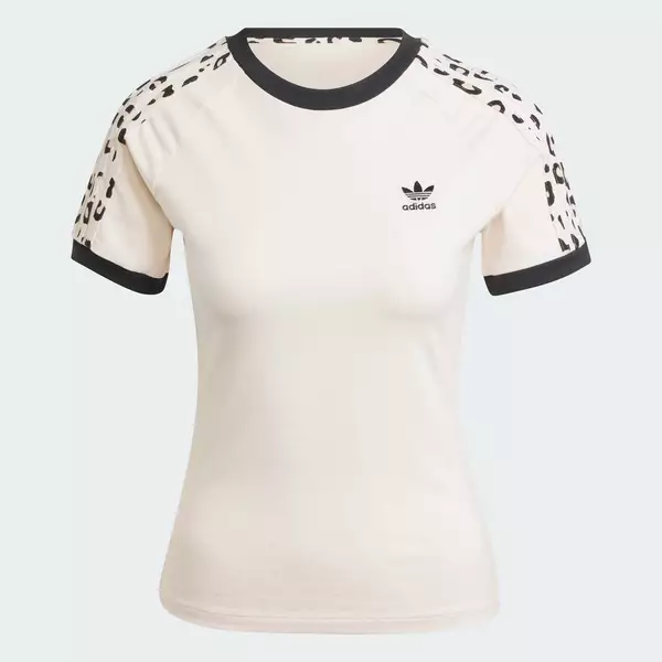 adidas Phong cách sống Áo Thun 3 Sọc Họa Tiết Da Báo Nữ trắng IW8474