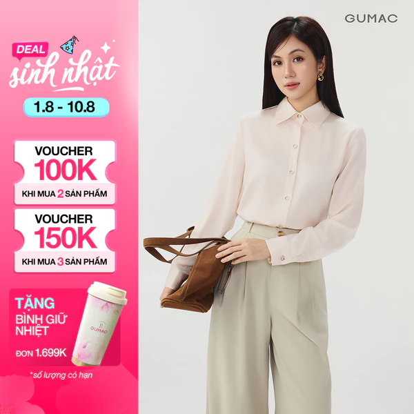 Áo Sơ Mi GUMAC Form Suông Tay Dài Chất Lụa Ánh Nhung Mềm Mại Sang Trọng LAG07001
