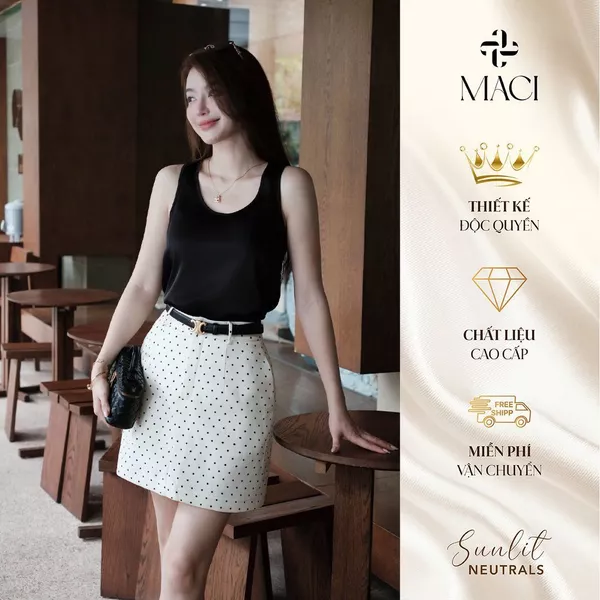 Chân Váy Ngắn Dáng A Chấm Bi Chất Chéo Thái Có Lót Quần MACI MCVCVTR0338 Thời Trang Nữ Thiết Kế