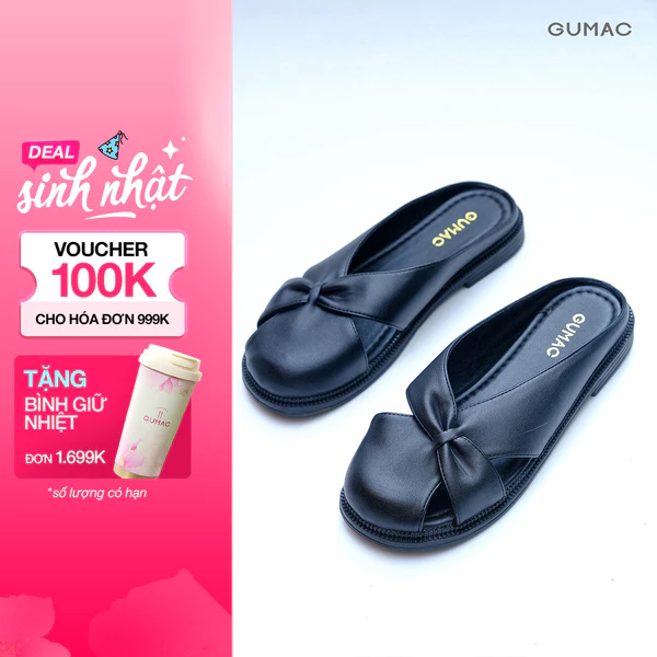 Giày Sục Nữ GUMAC Sục Da Cao Cấp Cách Điệu Hở Mũi Đế Bệt 2cm Thời Trang GG01079