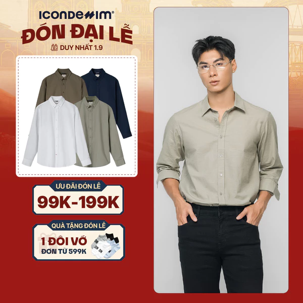 Áo Sơ Mi Linen Nam Tay Dài ICONDENIM Coastal Breeze Form Regular SMID0277