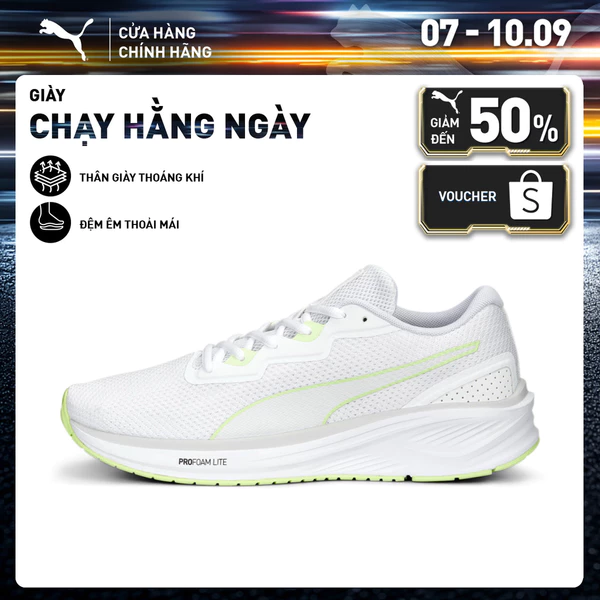 Giày Chạy Bộ PUMA Unisex Aviator Profoam Sky Bright White-Fast Yellow Màu Trắng