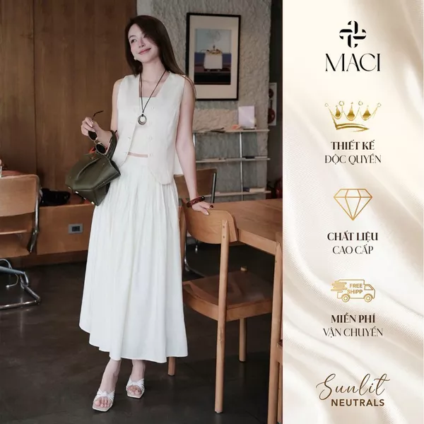Chân Váy Xoè Dập Li Bán Thân Chất Linen Hàn MACI MCVCVEM0388 Thời Trang Nữ Thiết Kế Độc Quyền