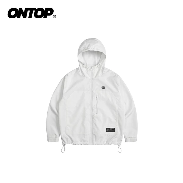Áo khoác dù 2 lớp có mũ nam nữ ONTOP chống nắng,có túi trong màu trắng kem Protector Jacket | O-AK4-TK