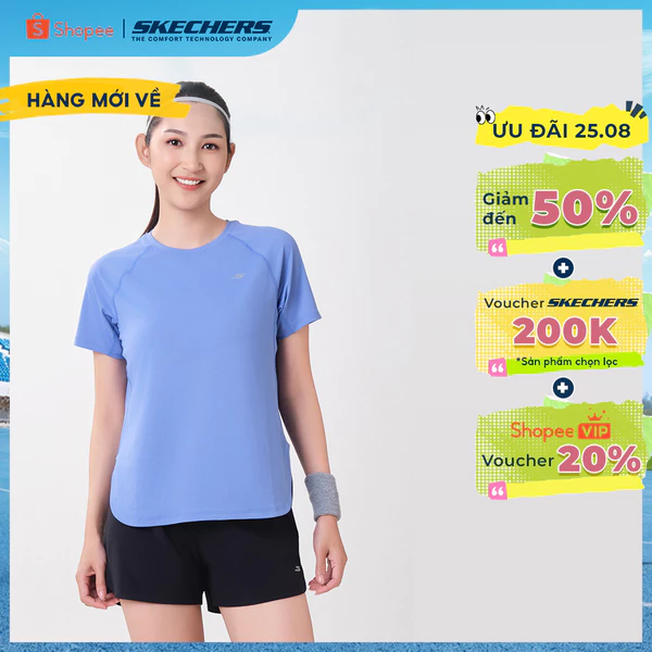 Áo Thun Tay Ngắn Nữ Skechers Running Performance Short Sleeve Tee - SP326W335-01ET