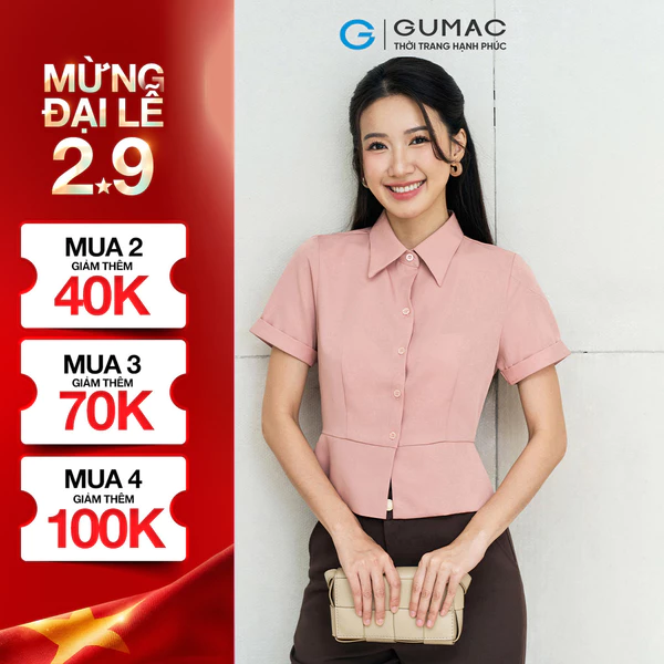 Áo Kiểu Nữ GUMAC Áo Sơ Mi Công Sở Dáng Lửng Ôm Eo Tôn Dáng Thanh Lịch Vải Chéo Ý LAF0518