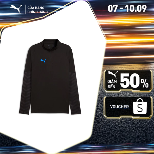 Áo Thun Thể Thao PUMA Nam individualCUP 1/4 Zip-Top Black-White-Ultra Blue Màu Đen