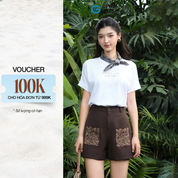 [SALE] Quần short nữ GUMAC A lật lai túi vuông thêu họa tiết vải bố sớ gỗ cao cấp  SHF05024
