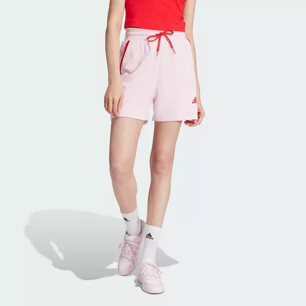 adidas Phong cách sống Quần Short Vải Thun Da Cá Màu Nổi Bật Essentials Nữ Hồng JG6218