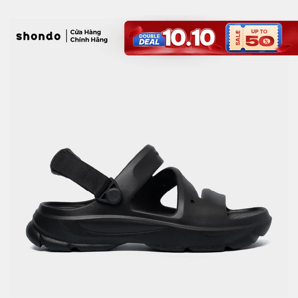 Giày Sandal Nam Nữ Shondo FX Nhựa Đúc Kháng Nước Hạn Chế Trơn Trượt Màu Đen F101010