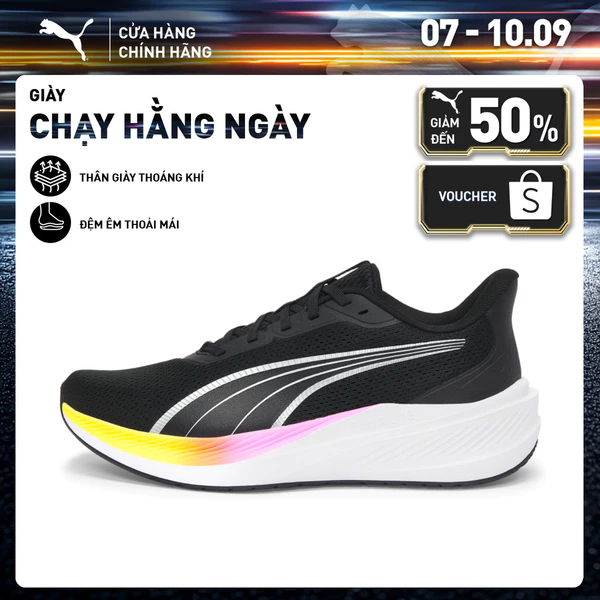 Giày Chạy Bộ PUMA Unisex Dasher Lite Black-Silver-Sun Stream Màu Đen