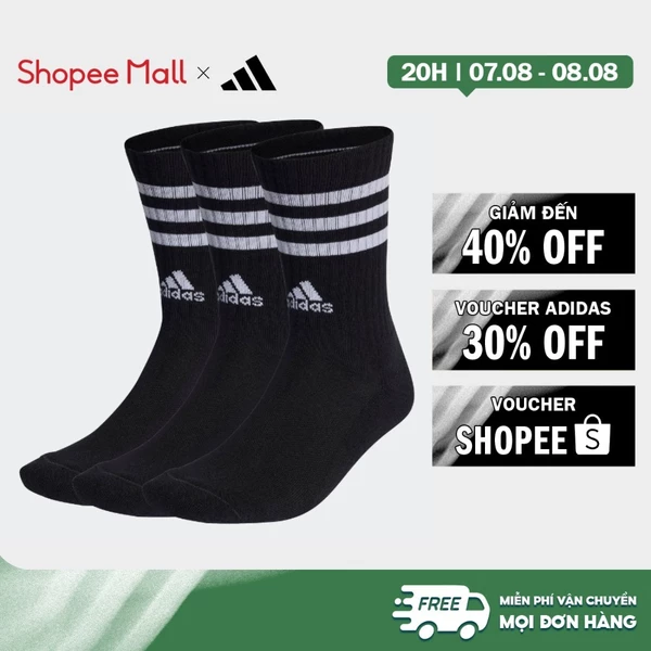 [Duy nhất 8.8 - VOUCHER 30%]adidas Phong cách sống & Bóng rổ Bộ 3 Đôi Tất Cổ Cao Lót Đệm 3 Sọc Unisex Đen IC1321