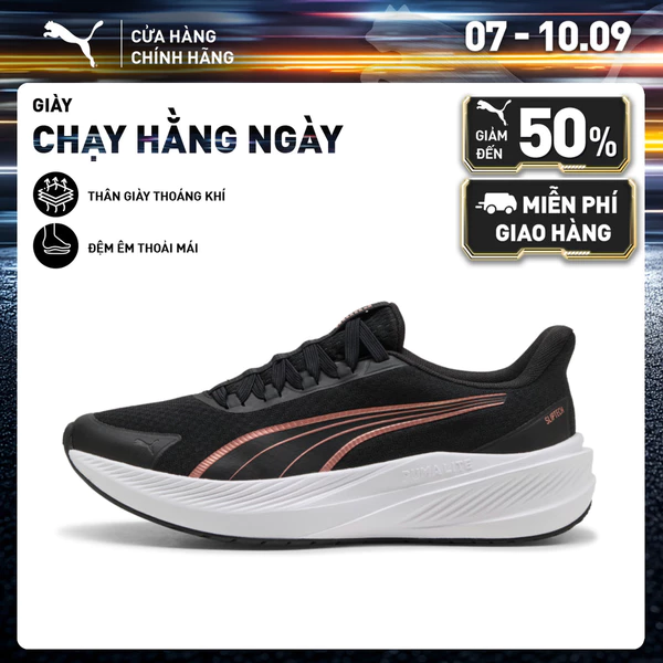 Giày Chạy Bộ PUMA Unisex Dasher Lite SlipTech Black-Rose Gold-White Màu Đen