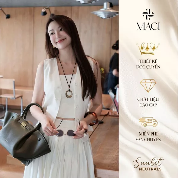 Áo Gile Kèm Áo 2 Dây Linen Hàn Màu Kem MACI MCAGLEM0387 Thời Trang Nữ Thiết Kế Độc Quyền
