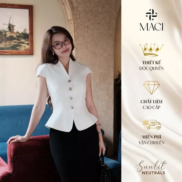Áo Kí Giả Tay Hến Khuy Bạc Chất Kaki Hàn MACI MCAABTR0290 Thời Trang Nữ Thiết Kế Độc Quyền