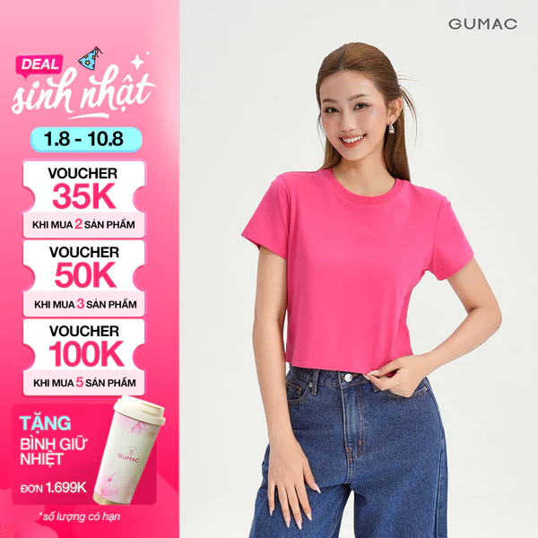 [NHẬP MÃ AFF30A GIẢM 45K] Áo Thun Nữ GUMAC Áo Phông Suông Lửng Trơn Cơ Bản Basic Cotton Mềm Mịn Thoáng Mát LATG06097
