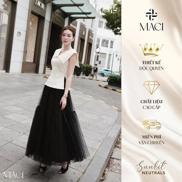 Chân Váy Xoè Bồng Voan Lưới Màu Đen MACI MCVCVDE0124 Thời Trang Nữ Thiết Kế Độc Quyền