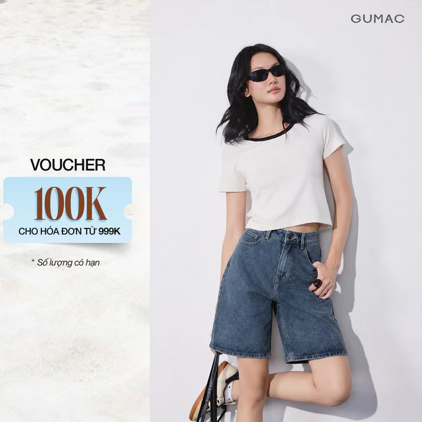 Quần Short Nữ GUMAC - Gmorning Form Suông Lửng Lai A Nhẹ Túi Hàm Ếch Túi Đắp YSHG08121