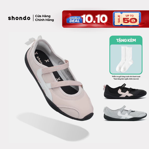Giày Búp Bê Ballet Sneaker Nữ Minie Shondo Đế Bệt Vải Mesh Quai Dán Nhiều Màu