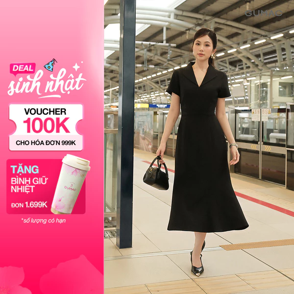 Đầm Nữ GUMAC Đuôi Cá Cổ Vest Tay Ngắn Dây Kéo Sau Thanh Lịch Phù Hợp Công Sở Dây Kéo Sau Thanh Lịch Phù Hợp Công Sở