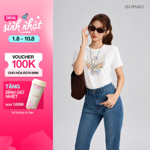 Áo Thun Nữ Gmorning - GUMAC Form Regular Cổ Tròn Tay Ngắn In Hình Thời Trang Dễ Phối YATG07007