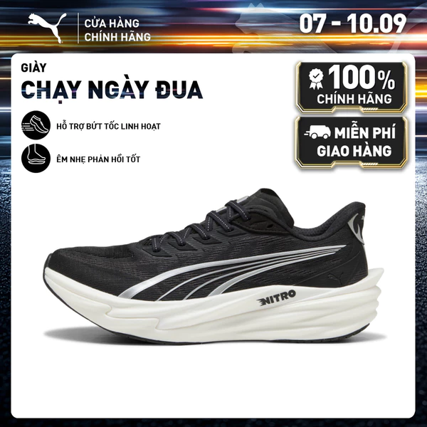 Giày Chạy Bộ PUMA Nam Deviate NITRO 4 Black-White-Silver Màu Đen