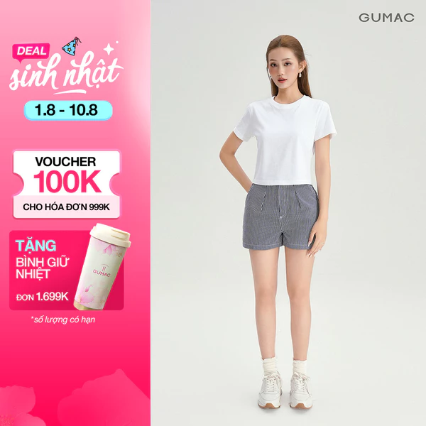 Quần short form A Gmorning - GUMAC chất liệu sọc denim ống rộng túi hàm ếch YSHG07015