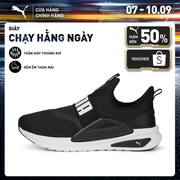 Giày Chạy Bộ PUMA Unisex Softride Enzo Evo Slip-On Black- White Màu Đen