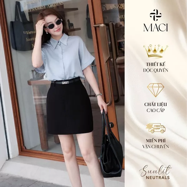 Chân Váy Ngắn Dáng A Basic Màu Đen Chất Chéo Hàn MACI MCVCVDE0353 Thời Trang Nữ Thiết Kế Độc Quyền
