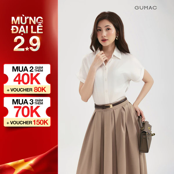 [MUA 2 GIẢM 120K] Áo Sơ Mi Nữ Công Sở GUMAC Tay Ngắn Áo Kiểu Nữ Lụa Ngọc Trai Cao Cấp Đi Học Đi Làm AE04036