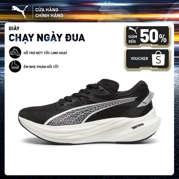 Giày Chạy Bộ PUMA Nữ Deviate NITRO 3 Wns Black-White-Silver Màu Đen