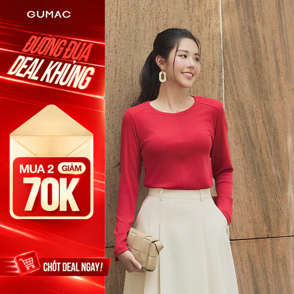 Áo Thun Nữ GUMAC Phom Slim Ôm Vừa Cổ Tròn Tay Dài Ôm Nhẹ Có Viền Lé Thời Trang Nữ ATF12028