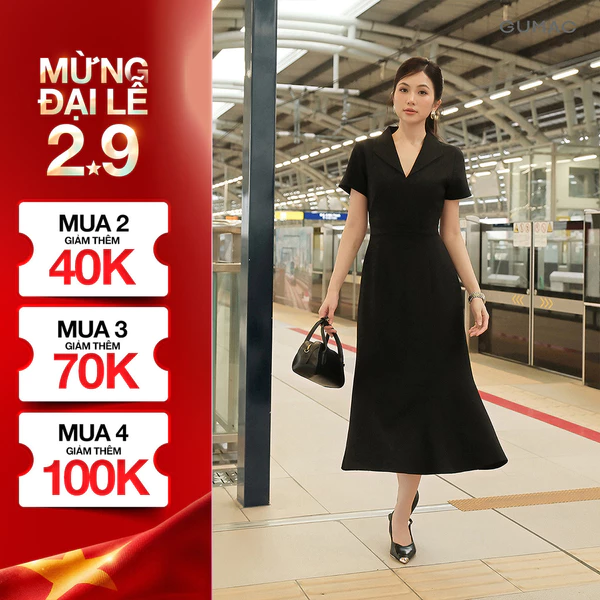 Đầm Nữ GUMAC Đuôi Cá Cổ Vest Dây Kéo Sau Thanh Lịch Phù Hợp Công Sở DG07070