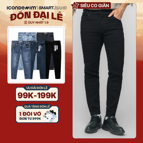 Quần jeans nam cao cấp ICONDENIM, quần bò smart fit tôn dáng , siêu co giãn 4 chiều, SMARTJEANS