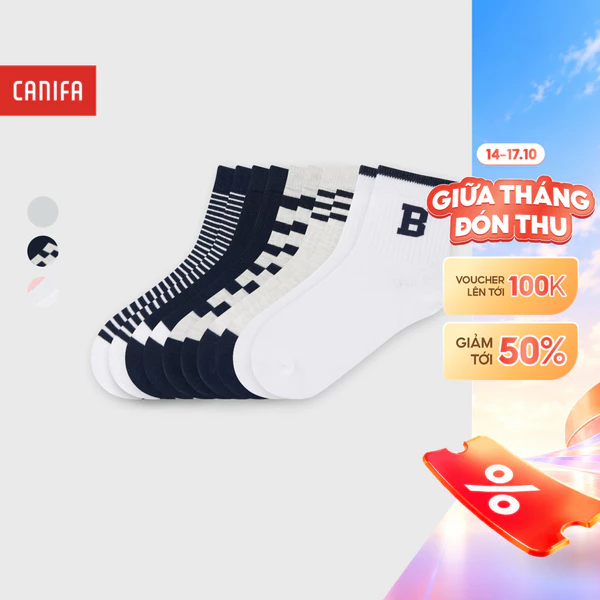 Combo 5 đôi tất trẻ em CANIFA cổ thấp co giãn thấm hút tốt 3AX25A002