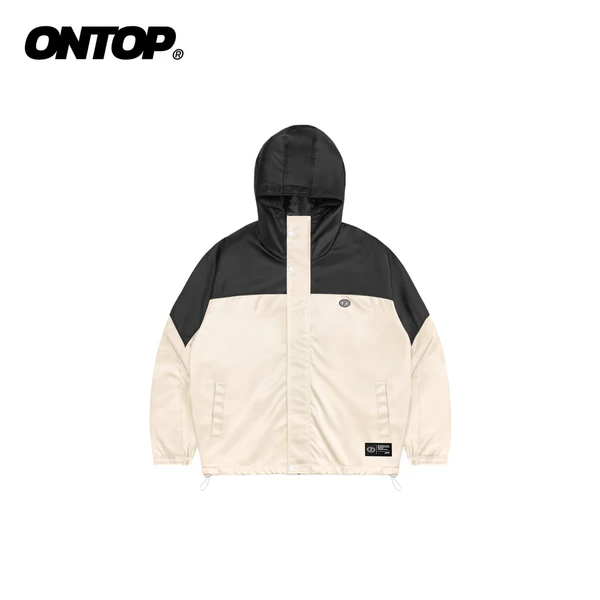 Áo khoác dù nữ 2 lớp chống nắng ONTOP có mũ màu be phối đen Mountain Parka Jacket | O-AK13-B
